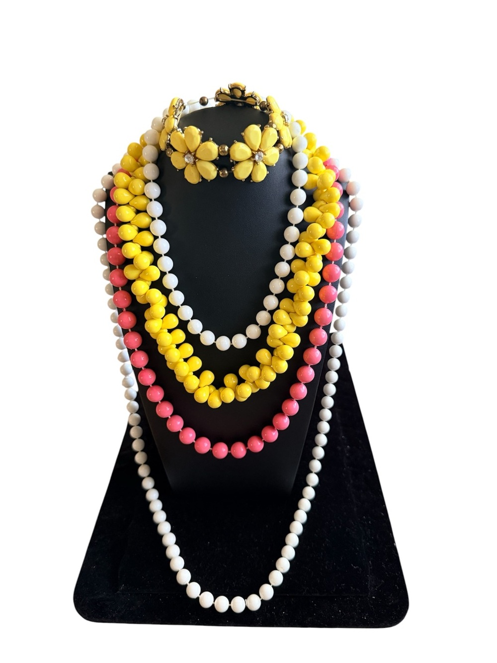 Colorful Bead Necklace Set with Yellow Flower Bracelet
